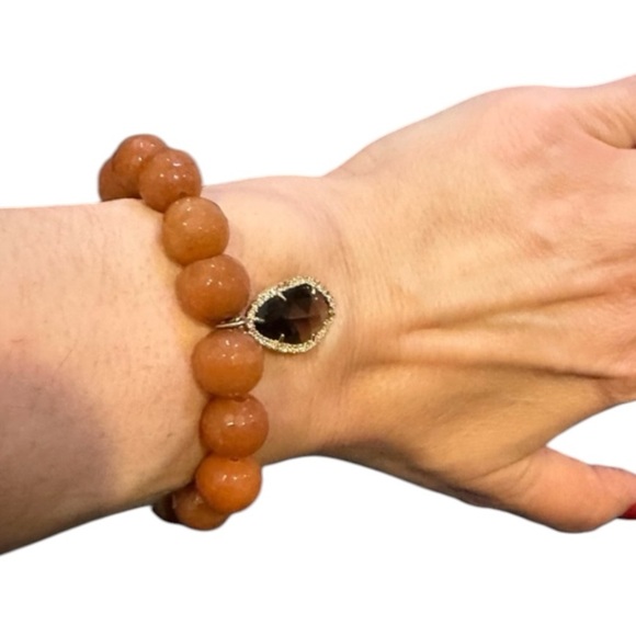 Boutique Brown Faceted Stone Elastic Bracelet Amber Stone Crystal Charm - Picture 6 of 6